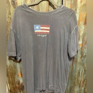 Life Is Good Gray life is good American Flag Mens T-Shirt Tee Size XL